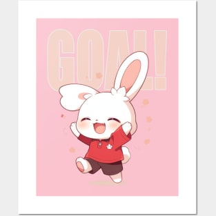 Kawaii Cute Soccer Rabbit - Goal! Posters and Art